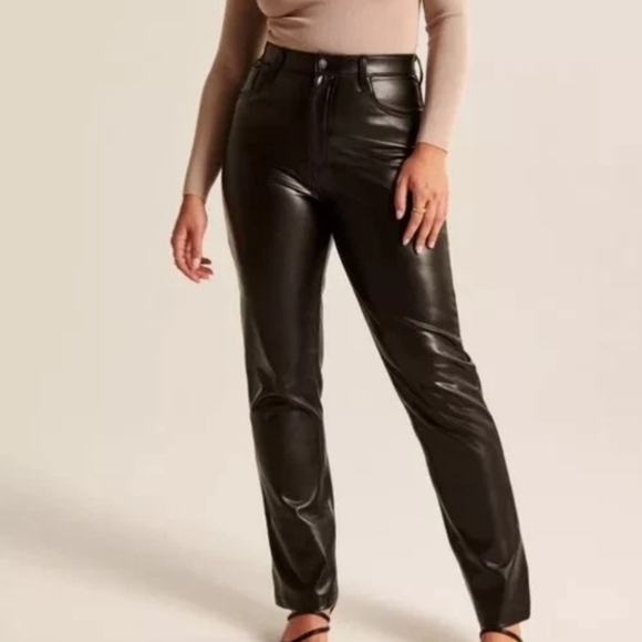 Abercrombie & Fitch Pants Sz 35R Faux Leather 90s Straight Ultra High Rise 14/16 - Picture 14 of 15